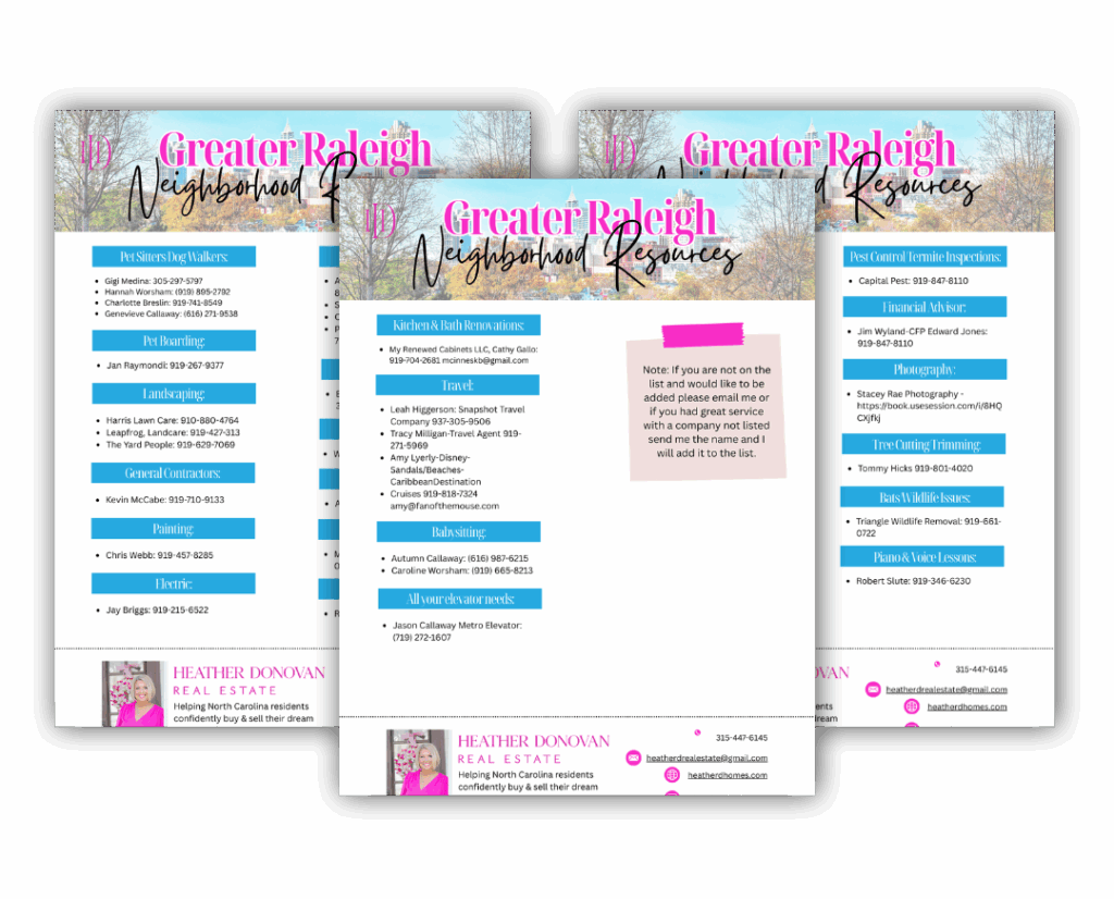 Get this free Raleigh Local Vendor Guide featuring trusted home service providers personally recommended by a top Raleigh Realtor.